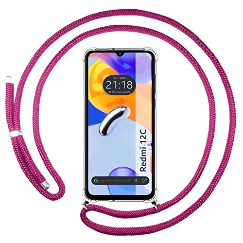 Tumundosmartphone Genomskinligt hängande fodral för Xiaomi Redmi 12C med Rosa Cordon Fuchsia 8434844952720