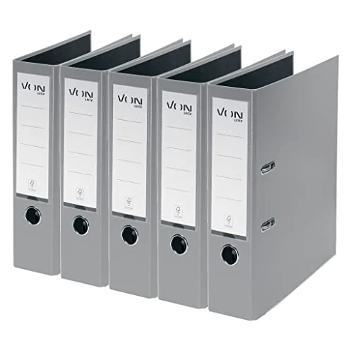 från A4 mapp, kartong med plastband, 80 mm ryggbredd, för 600 ark, FSC certifierad kartong, skola, studier och hushåll, Leitz grå, 5 stycken, 10551085 4002432615384