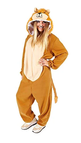 Rubies Lejondräkt för vuxna, söt lejon, unisex, en storlek, jumpsuit med huva och svans, original, karneval, svensexor, födelsedag, Halloween 8422971084384