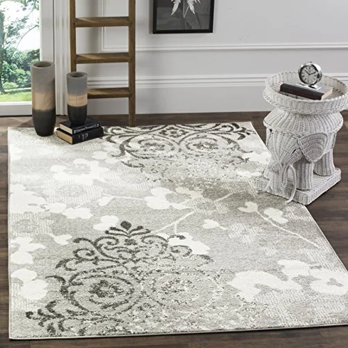 Safavieh Blommig glam damast inomhus vävd rektangel områdesmatta, Adirondack samling, ADR114, i silver/elfenben, 155 x 229 cm för vardagsrum, sovrum eller alla inomhusutrymmen 889048037199