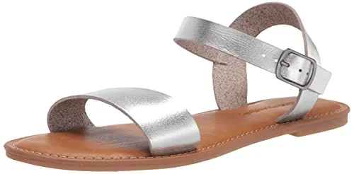 Amazon Essentials damsandal med två remmar och spänne, silver, 39 EU 840174924104