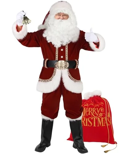 Ahititi Santa herrklänning, professionell Deluxe Suit kostym för vuxna, med 11 stycken, röd herrklänning till jul, tomteklänningar vuxna S 781328906464