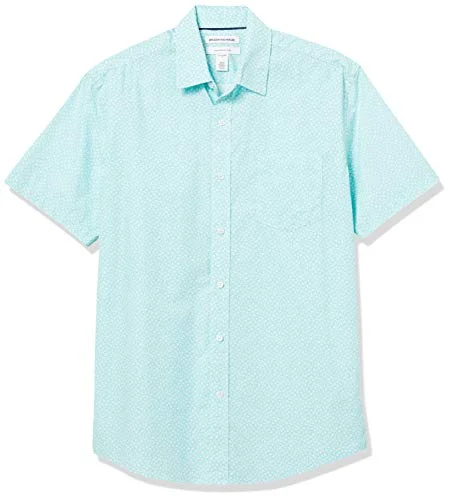 Amazon Essentials kortärmad poplin skjorta för män, vattenblått bladtryck, XX Large 194223528325