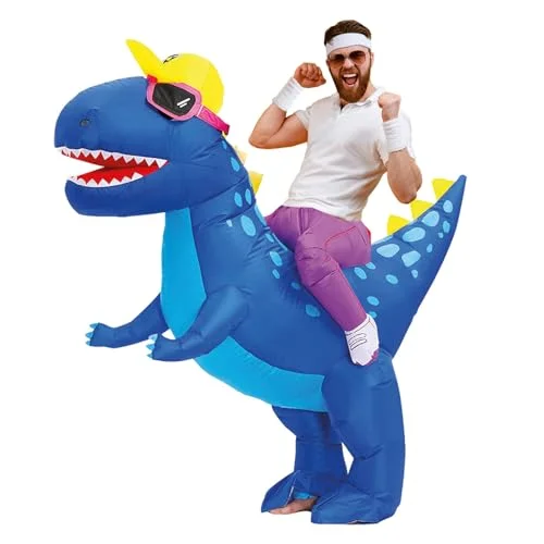 AirSuit® Blå Uppblåsbar dinosauriedräkt ovanlig vuxenstorlek premiumkvalitet tillverkad av mycket slitstark polyester bekväm att bära uppblåsningssystem ingår 3701488607756