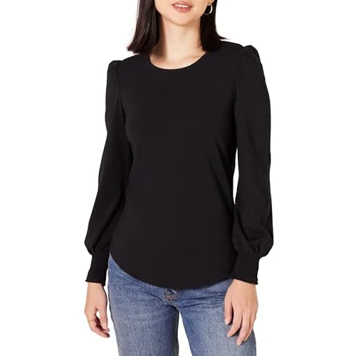 Amazon Essentials dam långärmad rund hals smocked manschett t shirt, svart, X Large 195111708577