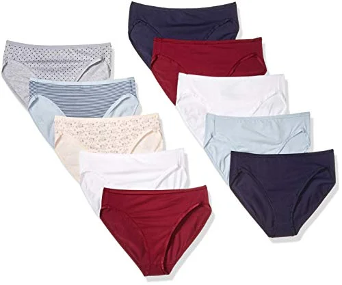 Amazon Essentials Women's Korta underkläder i bomull med höga ben (finns plusstorlek), Pack of 10, Blommigt tryck/Prickar/Tunn rand, XL 191770730805
