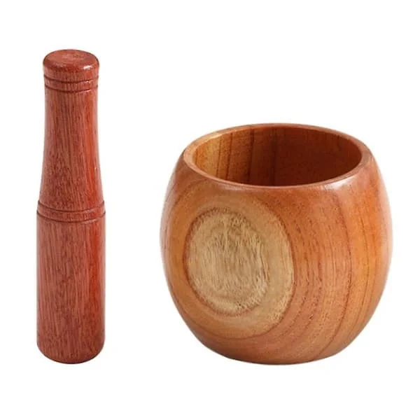 1 Set Vitlök Mortel Ekologisk Hög Hållbarhet Trä Manuell Vitlökspress Krossare Mortel Set för Hemmet Fr001-C-HXL02654