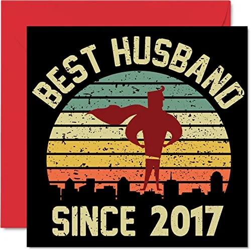 Godis jubileumskort för make från fru Best Husband Since 2017 I Love You presenter, grattis på 6:e bröllopsdagskort partnern, 145 mm x gratulationskort sjätte årsdagar 5059575957788