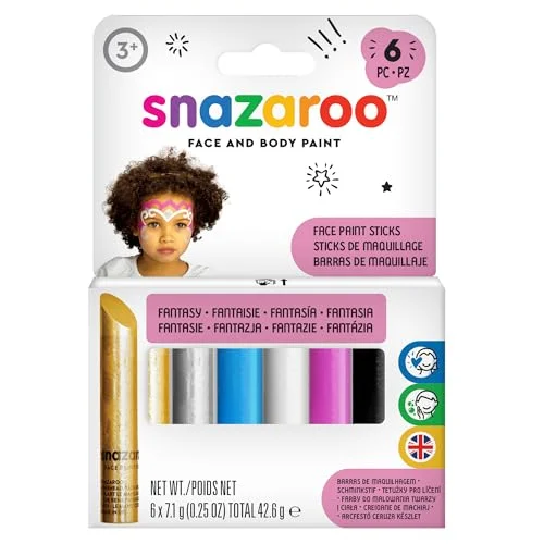Snazaroo 1160601 set med sminkpennor, 6 ansiktsfärger fria från dofter, hudvänliga och kan tas bort tvål vatten perfekt för fester, halloween, karneval, karneval flickor 3064164960102