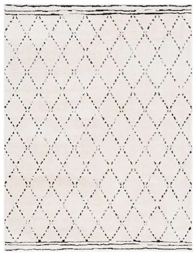 Safavieh Spaljé matta för vardagsrum, matsal, sovrum Melody Collection, kort lugg, elfenben och blå, 152 x 229 cm 195058819824