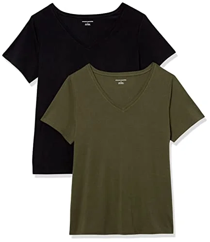 Amazon Essentials dam klassisk passform kortärmad v ringad t shirt, paket med 2, svart/oliv, 6X 196433128432