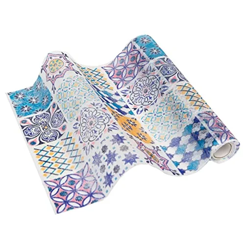 Talande bord marockansk geometrisk blå textil bordslöpare dekoration för födelsedag, sommarfest, färgglad heminredning tillverkad av polyester 2 m längd 5052715144680