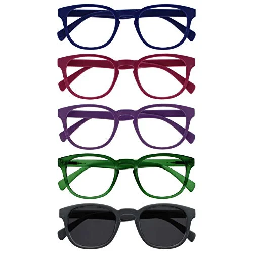 OPULIZE Pop 5 pack läsglasögon med läsning solglasögon retro blå rosa lila grön grå män kvinnor RRRRRRS2 34567 +1,50 5055955358978