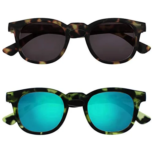 OPULIZE Bay Reading solglasögon 2 pack coola tjocka runda ramar fjädergångjärn repbeständiga tonade linser UV400 skydd matt brun grön herr dam SS97 26 +2,50 5055955356332