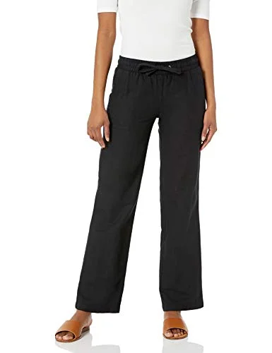 Amazon Essentials linneblandning dragsko breda ben byxa för kvinnor (finns i plusstorlek), Svart, XL 195111356211