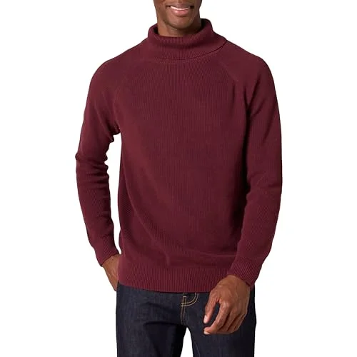 Amazon Essentials herr 100% bomull ribbstickad polotröja, vinröd, Large 195111583174