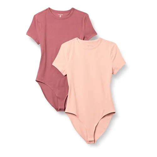 Amazon Essentials kvinnors stretch bomullströja slim fit t shirt kroppsdräkt, 2 pack, dammig rosa/plommon, X Small 197153036526