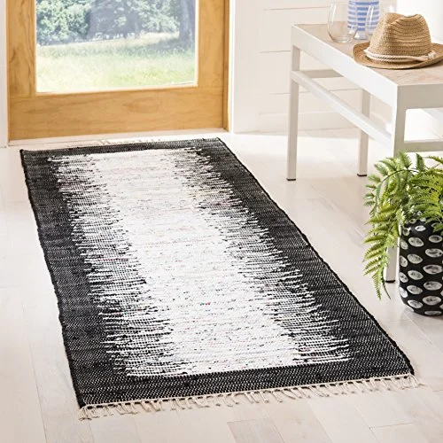 Safavieh Modern inomhus plattvävd löpare områdesmatta, Montauk kollektion, MTK711, i elfenben/svart, 69 x 213 cm för vardagsrum, sovrum eller valfritt inomhusutrymme 683726312871