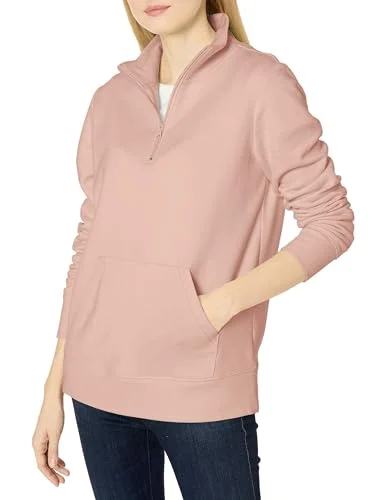 Amazon Essentials långärmad fleece kvartsdragkedja för kvinnor (finns i plusstorlek), ljusrosa, Large 194223385577