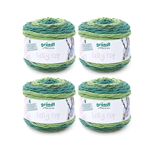 Gründl Lolly Pop virk och stickgarn (ollliknande tvättbart universalgarn, 100% polyakryl, 150 g/240 m, nåltjocklek: 5 6, 4 x g), mint Swirl, 24 10 cm 4036014177052
