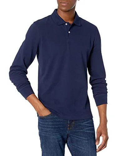 Amazon Essentials Herr Slim Fit Långärmad Pique Polo, Marinblå, Medium 195111254371