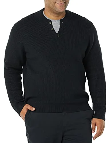 Amazon Essentials Långärmad herrtröja med mjuk beröring, Henley, svart, XX Large 195111584942