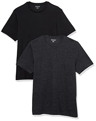 Amazon Essentials mäns Slim Fit kortärmad rund hals t shirt, paket med 2, svart/kol ljung, X Small 196433606176