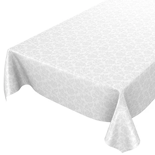 Anro Tvättbar vaxduk för bordet, blommig, enfärgad, vit, vaxduk, 120 x 140 cm 4059064237224