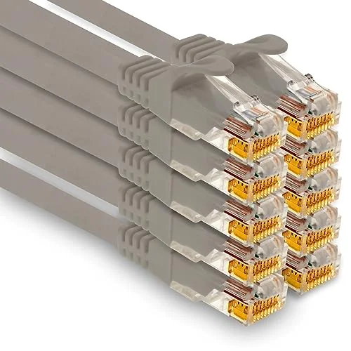 1aTTack.de 10 x 1,5 m Cat7 nätverkskabel, Cat.7 Ethernet, LAN & Cat 7 patchkabel för maximal internet hastighet och ansluter alla enheter till RJ 45 kontakt grå 4250344800460