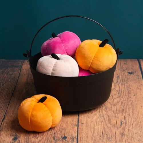 Talande bord 3 x lyxiga pumpa i sammet höstfärger halloween heminredning tacksägelse, höst skörd mjuka och eleganta säsongsmässiga mittstycken 9 cm 10 cm, persikorosa orange, 5052715151367