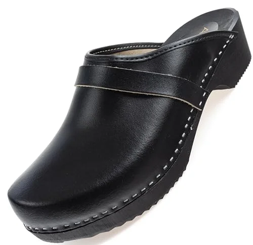 APREGGIO Clogs män läder träskor bekväma i praktiska trädgårdstofflor, svart, 44 EU 5904703612919 APREGGIO Clogs män läder träskor bekväma i praktiska trädgårdstofflor, svart, 44 EU 5904703612919