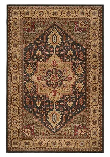 SAFAVIEH Traditionell matta för vardagsrum, matsal, sovrum Mahal kollektion, kort lugg, i marinblå och naturlig, 91 x 152 cm 889048309661