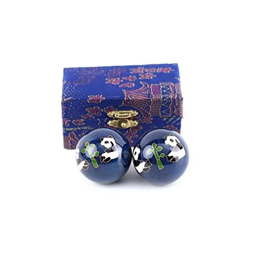 lachineuse Qi Gong Panda Balls Box kinesiska anti stressbollar i emalj HGR 45 mm hälsobollar Zen Relaxation Gift Asiatiska föremål Japan Kina Feng Shui blå färg 3700512414186