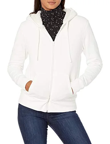 Amazon Essentials Women's Sherpa fodrad fleecejacka med huva och dragkedja (finns i plusstorlek), Benvit, XXL 195111203652
