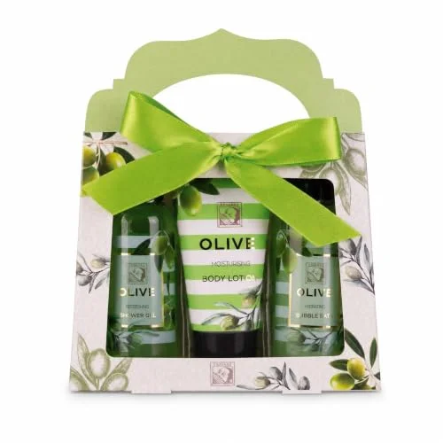 Accentra Duschset för kvinnor OLIV i vacker presentförpackning 3 delat vårdset med duschgel, kroppslotion och bubbelbad Wellness presentset alla hjärtans dag, mors dag jul 4015953717055