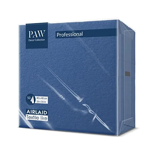 PAW Airlaid servetter (40 x 40 cm) I 50 st enfärgad liknar tyg elegant bordsdekoration HoReCa för tillfällen som bröllop, fest Färg: Mörkblå 5906360759495