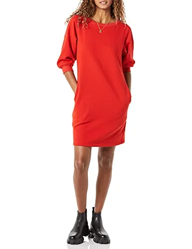 Amazon Essentials kvinnors fleece blus ärm rund hals sweatshirt klänning (finns i plusstorlek), röd, Large 195111707334