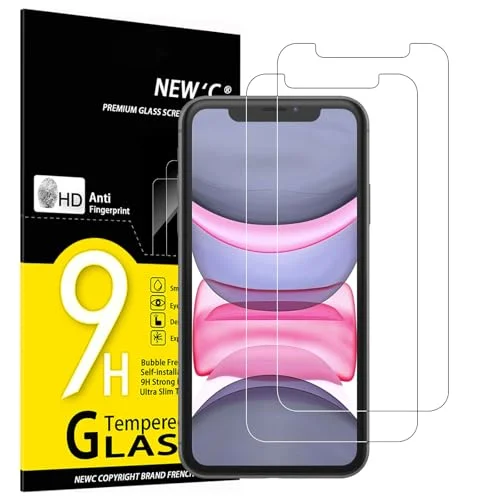 NEW'C 2 Pack, skärmskydd i glas Kompatibel för iPhone 11, XR (6,1 Tum), bubbelfri, 9H hårdhet, 0,33 mm ultratransparent, ultrabeständigt härdat 3760281987960