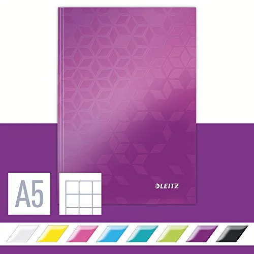 Leitz WOW Anteckningsbok med hård pärm, A5, 80 ark, rutad, vitt papper, 90 g/m2, lila, 46281062 4002432103393