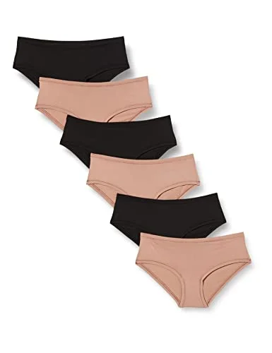 Amazon Essentials hipsterunderkläder för kvinnor (finns i plusstorlek), paket med 6, svart/dammad pärla, Large 192912182766