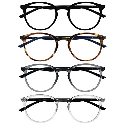 OPULIZE träffade läsglasögon 4 pack smala runda ramar repbeständiga fjädergångjärn svart brun grå transparent herr dam RRRR60 127C +2,50 5055955363231