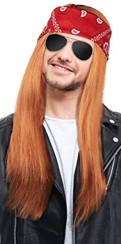 90 tals rockerkit för män med peruk röd/blond + pannband solglasögon 4260629770425