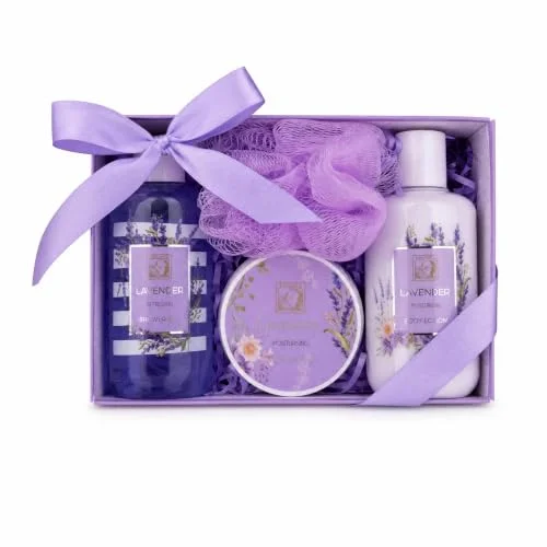 Accentra Duschset för kvinnor LAVENDEL i vacker presentförpackning 4 delat vårdset med duschgel, bodylotion, body butter och nätsvamp presentset Alla hjärtans dag & Mors 4015953717017