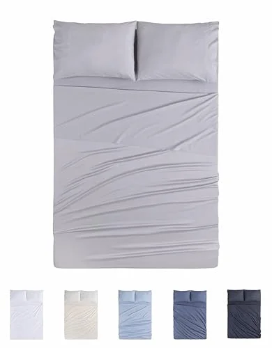 Todocama 4 delat lakanset 4002, justerbart underlakan Bänkskiva två örngott 50x80 cm. (Säng 150 x 190/200 cm, ljusgrå) 8435439017978