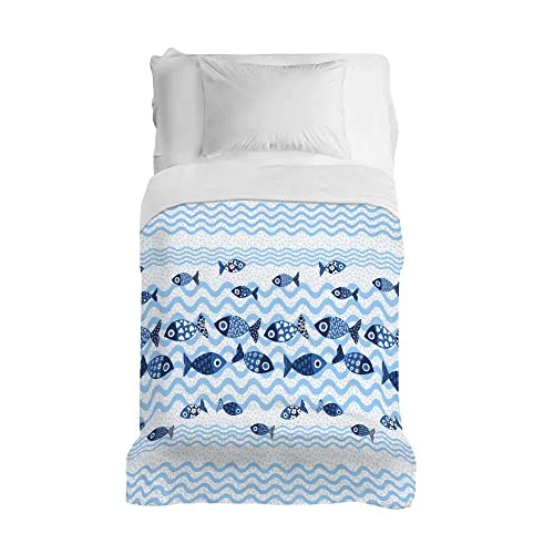 PENSIERI DELICATI Överkast 170 x 280 cm, 100% bomull pique presenning, perfekt som dekorduk, filt spara säng 1 kvadrat, blåfisk, tillverkad i Italien 8057760745735