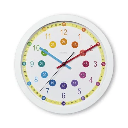 Hama Easy Learning Väggklocka för Barn Inlärning av Tiden, Vit, 34 x 31 4.5 cm 4047443358943