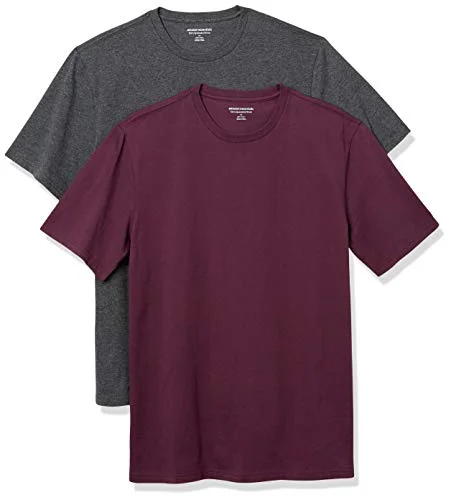 Amazon Essentials Herr Slim Fit kortärmad T shirt med rund hals, paket 2, vinröd/kol ljung, Medium 196433606220