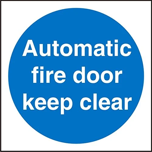 Seco automatisk branddörr håll klar skylt, 100 mm x självhäftande vinyl 5032138260846