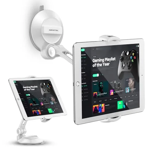 AboveTEK Stativ för surfplatta med sugkopp, justerbart surfplattehållare skrivbord, vindruta, spegel eller glas passar 4 11 tums surfplattor och telefoner, iPad fäste hem, kontor (vit) 608119111718
