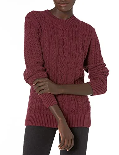 Amazon Essentials dam fiskarkabel långärmad tröja med rund hals (finns i plusstorlek), mörk vinröd, stor 194223273720